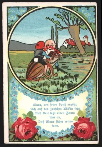 Sammelbild Fürth, Julius Gehn, Nota Kaffeezusatz, Zwerge reiten auf einem Frosch