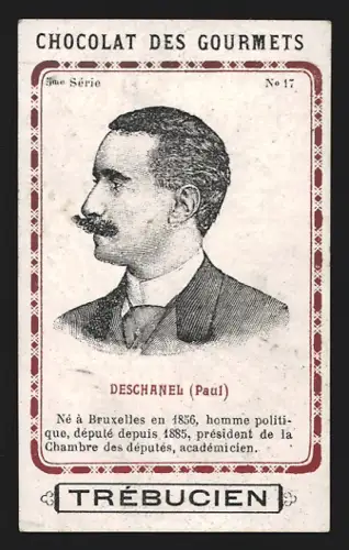 Sammelbild Trébucien, Chocolat des gourmets, Portrait von Politiker Paul Deschanel