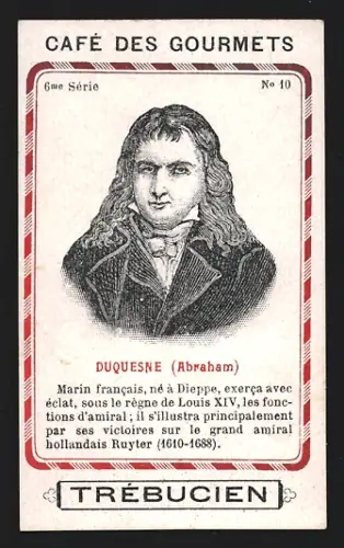 Sammelbild Trébucien, Café des Gourmets, Portrait von Abraham Duquesne mit kurzem Lebenslauf