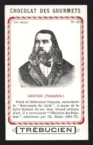 Sammelbild Trébucien, Chocolat des gourmets, Portrait von Poet Théophile Gautier