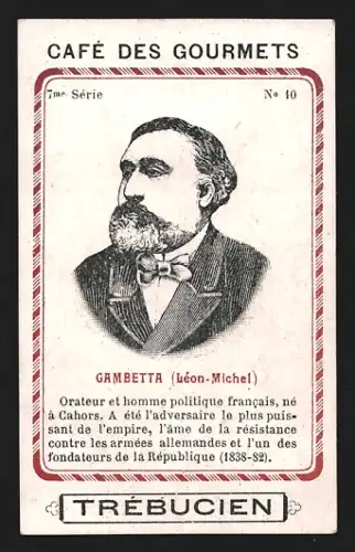 Sammelbild Trébucien, Café des gourmets, Portrait von Politiker Léon-Michel Gambetta