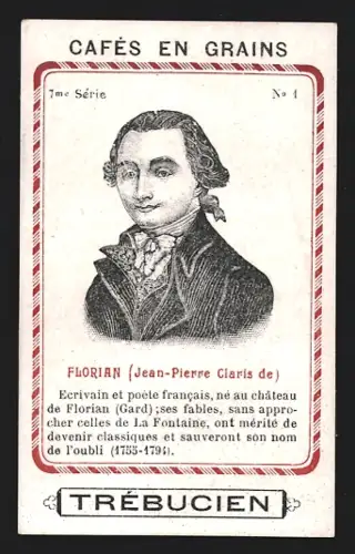 Sammelbild Trébucien, Cafés en Grains, Portrait von Dichter Jean-Pierre Claris de Florian