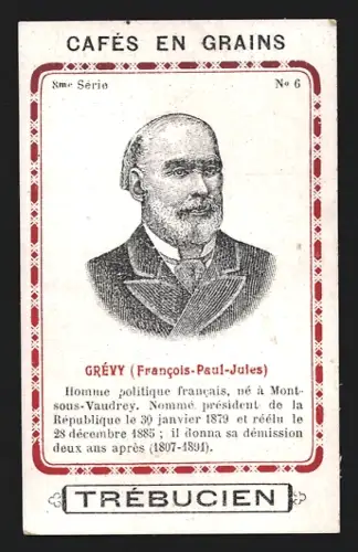 Sammelbild Trébucien, Cafés en grains, Portrait von Politiker Francois-Paul-Jules Grévy