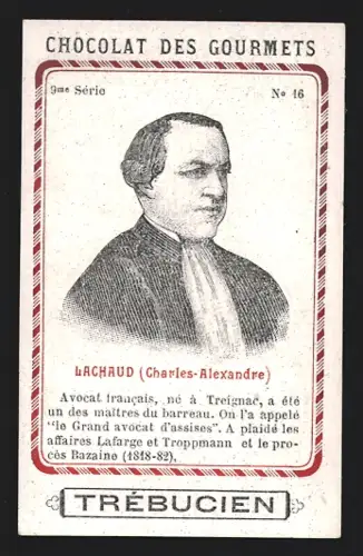 Sammelbild Trébucien, Chocolat des gourmets, Portrait von Anwalt Charles-Alexandre Lachaud