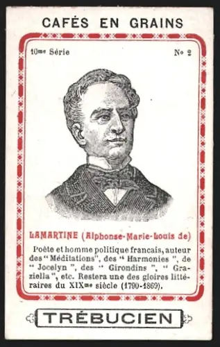 Sammelbild Trébucien, Cafés en Grains, Portrait von Politiker Alphonse-Marie-Louis de Lamartine