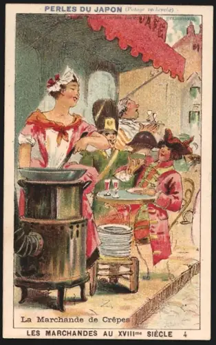 Sammelbild La Marchande de Crepes, Frau verkauft Crepes, Perles du Japon A. Chapu
