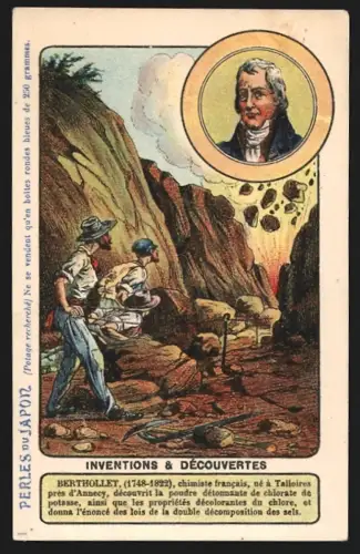 Sammelbild Berthollet, Männer sehen eine Explosion, Perles du Japon A. Chapu