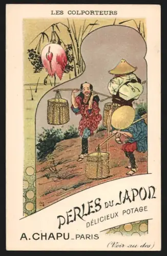 Sammelbild Japanische Arbeiter tragen Körbe, Perles du Japon A. Chapu