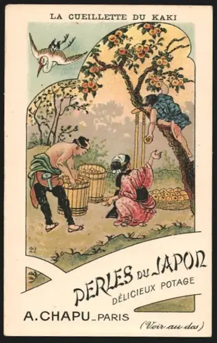 Sammelbild Arbeiter bei der Fruchternte, Perles du Japon A. Chapu