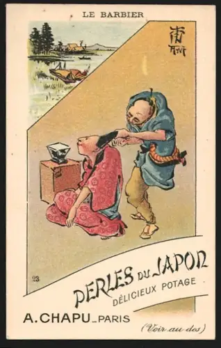 Sammelbild Barbier kämmt Haare, Perles du Japon A. Chapu