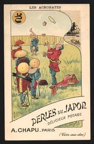Sammelbild Akrobaten mit Zuschauern, Perles du Japon A. Chapu