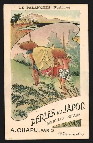 Sammelbild Zwei Männer tragen einen Palanquin, Perles du Japon A. Chapu