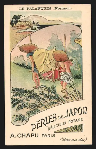 Sammelbild Person wird im Palanquin getragen, Perles du Japon A. Chapu