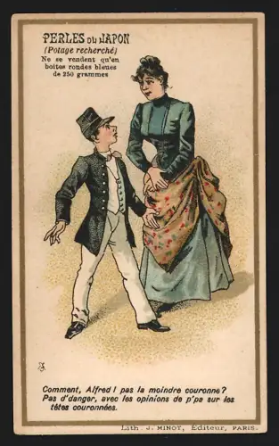 Sammelbild Junge in Uniform neben einer Dame, Perles du Japon A. Chapu