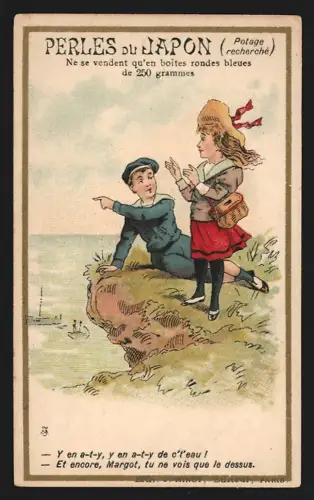 Sammelbild Zwei Kinder schauen aufs Meer, Perles du Japon A. Chapu