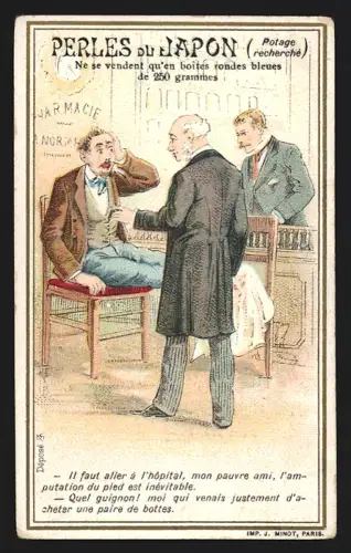 Sammelbild Erschrockener Mann in der Apotheke, Perles du Japon A. Chapu