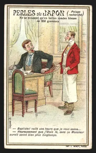 Sammelbild Zwei Männer bei einem Schreibtisch, Perles du Japon A. Chapu