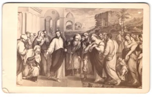 Fotografie unbekannter Fotograf und Ort, Biblische Szene mit Jesus nach einem Gemälde