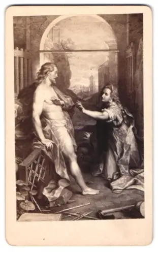 Fotografie unbekannter Fotograf und Ort, Darstellung einer biblischen Szene, nach einem Gemälde