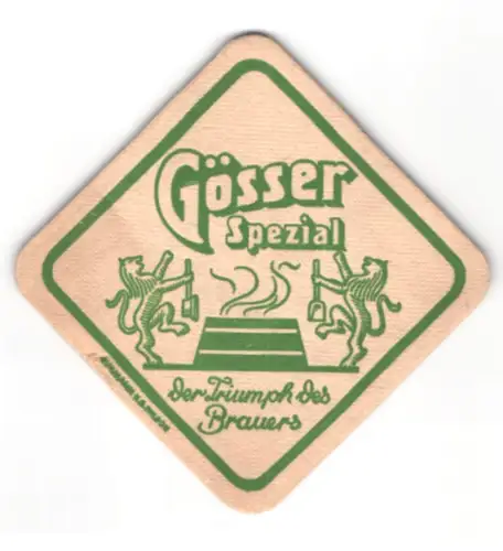 Bierdeckel Gösser Spezial, Triumph des Brauers, Emblem mit Löwen