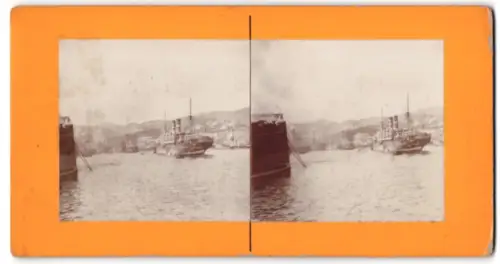 Stereo-Fotografie unbekannter Fotograf, Ansicht Hong Kong, Hafen mit Passagierschiffen