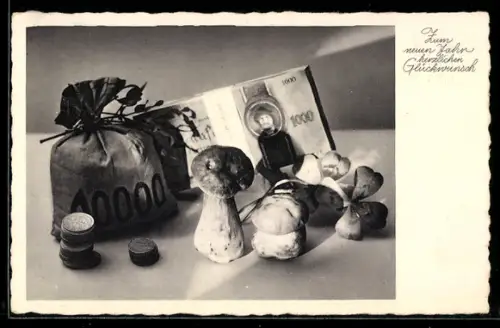 AK Geldsack und Geldscheine