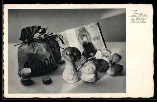 AK Zum neuen Jahr die besten Wünsche, Glücksbringer, Geld