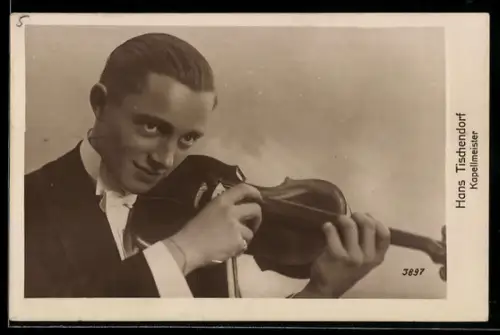 AK Kapellmeister Hans Tischendorf, Portrait mit Violine