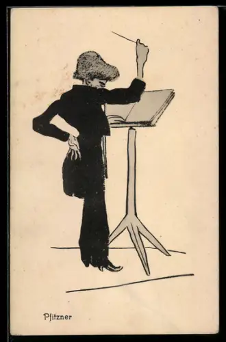AK Pfitzner, Am Dirigentenpult beim Dirigieren mit Taktstock