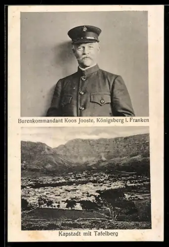 AK Kapstadt, Blick auf die Stadt mit Tafelberg, Burenkommandant Koos Joste, Burenkrieg