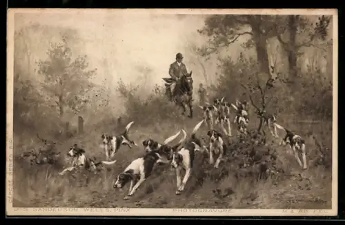 AK Jäger zu Pferde mit Hundemeute