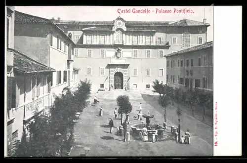 AK Castel Gandolfo, Palazzo Pontificio con piazza e fontana