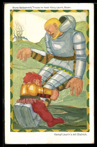AK Bozen, Fresco im Hotel König Laurin, Kampf Laurin`s mit Dietrich