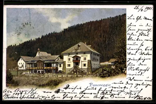 AK Paneveggio, Veduta del villaggio e dei monti sullo sfondo