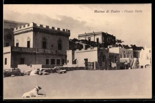 AK Marina di Castro, Piazza Dante con edifici storici e cane in primo piano