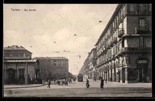 AK Torino, Via Sacchi con tram e passanti