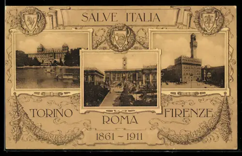 AK Torino, Salve Italia con vedute storiche delle città