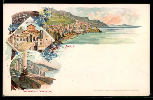 Lithographie Amalfi, Veduta del Convento dei Cappuccini e panorama costiero