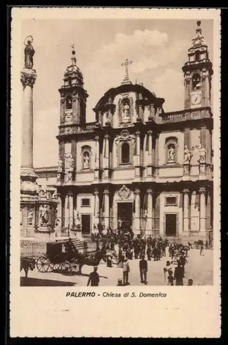 AK Palermo, Chiesa di S. Domenico con colonna e carrozza