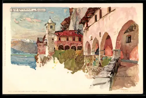 Künstler-AK Manuel Wielandt: Sta Caterina del Sasso, Kirche schmiegt sich an die Klippen