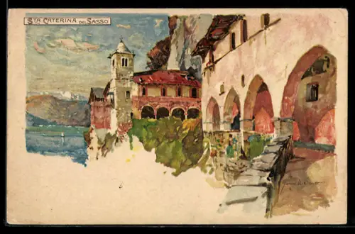 Künstler-AK Manuel Wielandt: Sta Caterina del Sasso, Kirche schmiegt sich an die Klippen
