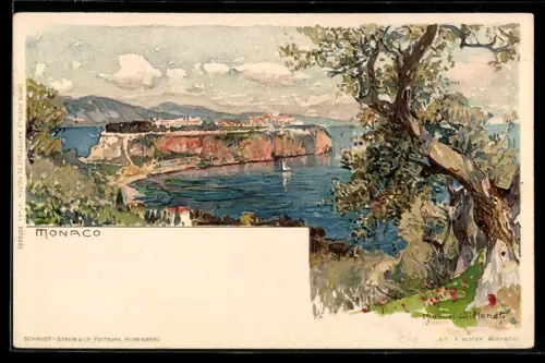 Künstler-AK Manuel Wielandt: Monaco, Ortsansicht am Wasser