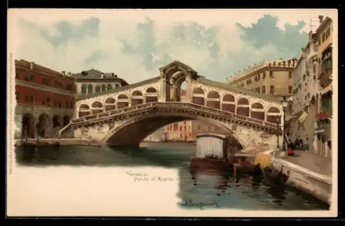 Künstler-Lithographie Venezia / Venedig, Ponte di Rialto