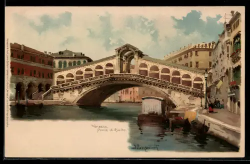 Künstler-Lithographie Venezia / Venedig, Ponte di Rialto