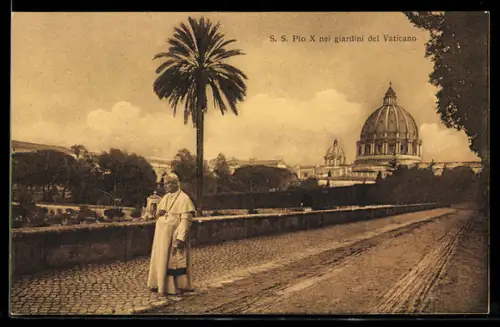 AK Papst Pius X. in den vatikanischen Gäten