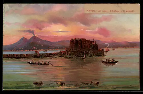 AK Napoli, col Castel dell`Ovo ed il Vesuvio