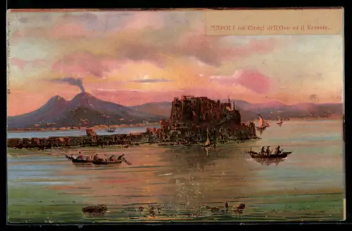 AK Napoli, col Castel dell`Ovo ed il Vesuvio