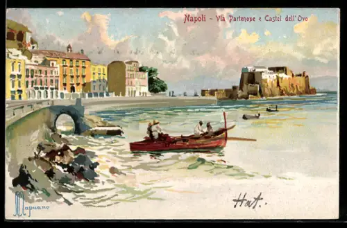 Lithographie Napoli, Via Partenope e Castel dell`Oro, Mapuano