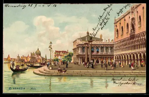 AK Venezia, Molo, Passanten an der Mole