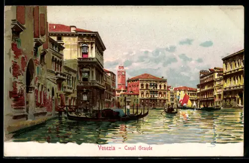 Lithographie Venedig, Canal Grande in gleissendem Licht